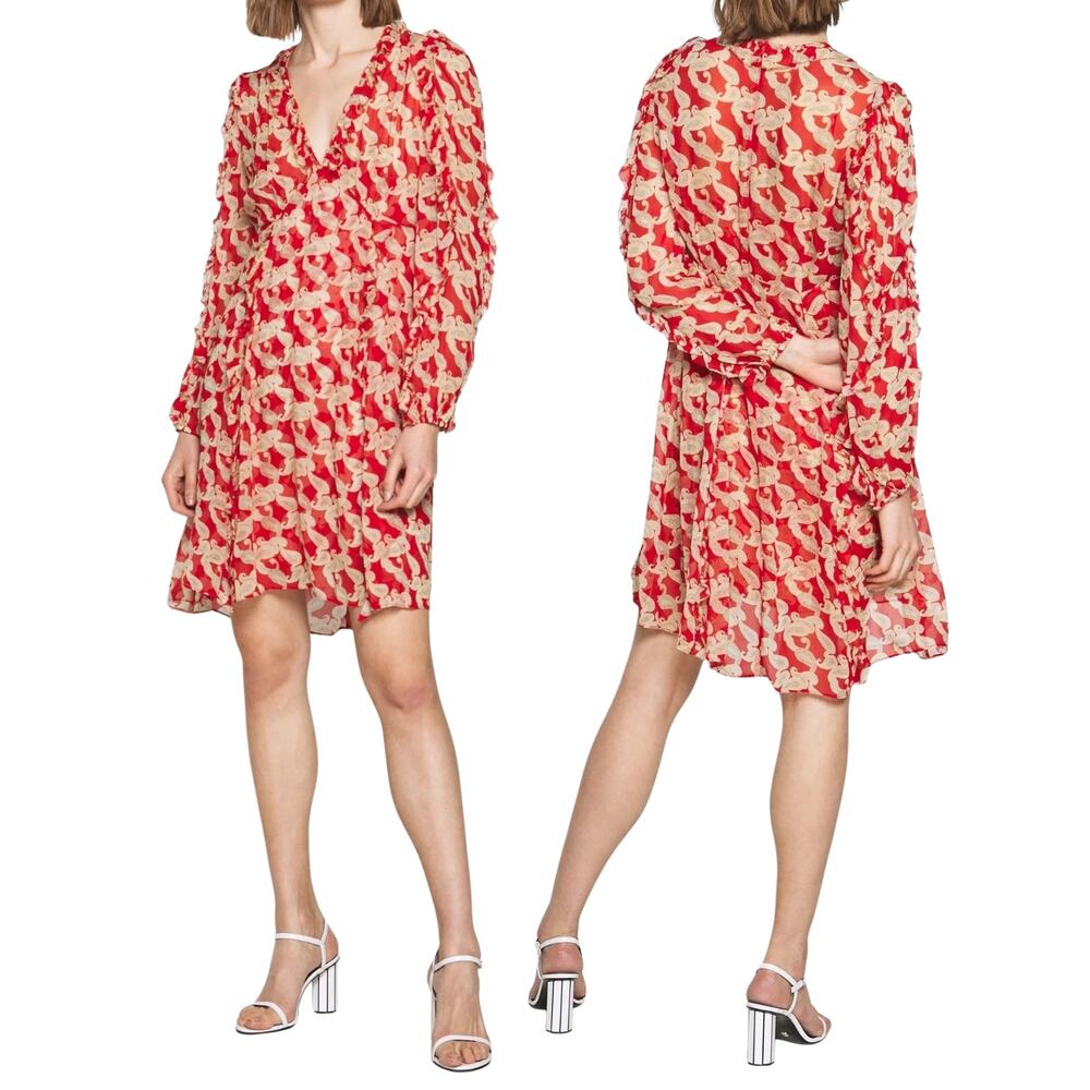The Kooples Volute Mini Dress Paisley Ruffle Boho Cottagecore Vacation Party XS